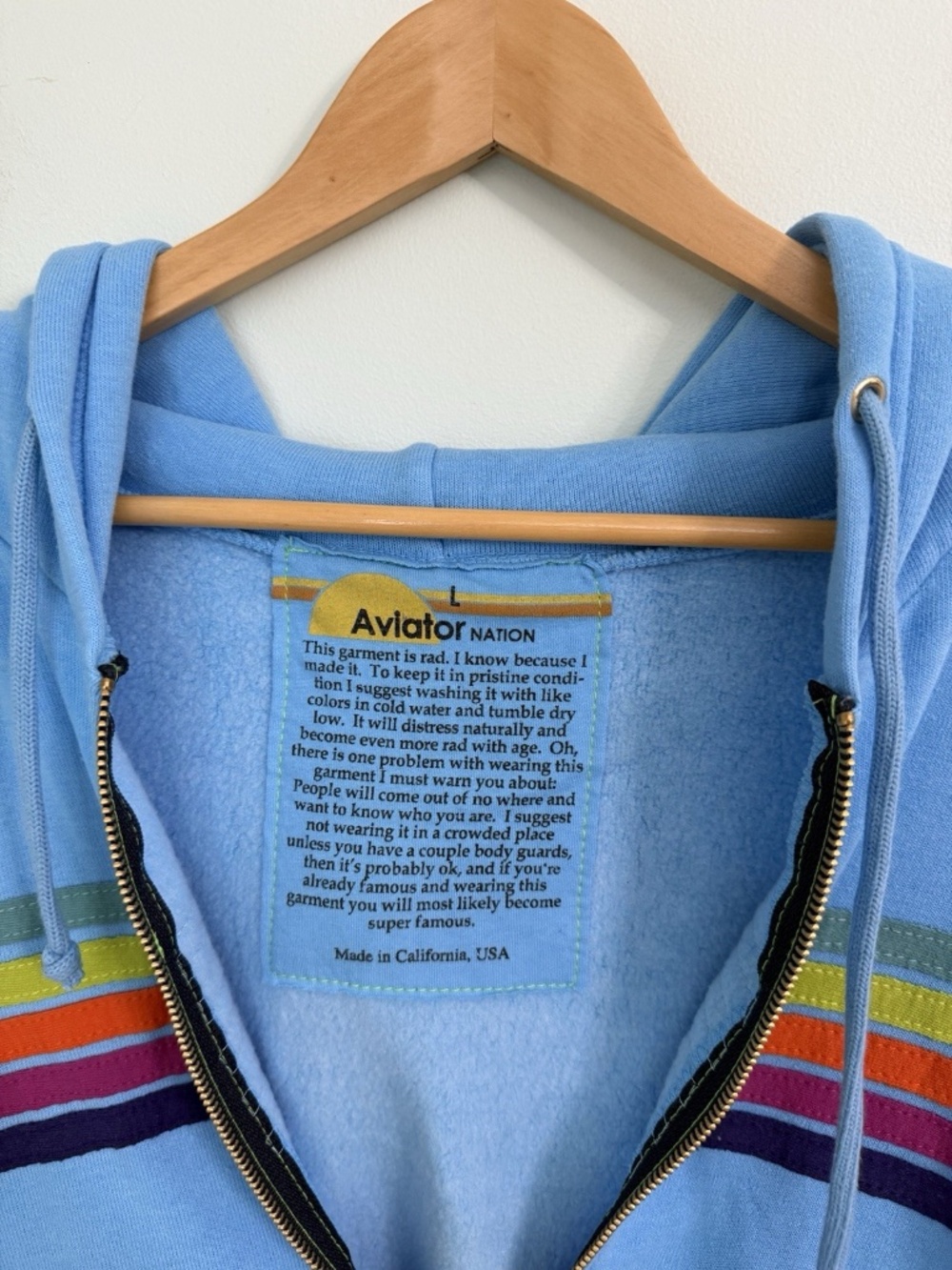 Aviator Nation 5 Stripe Relaxed Zip Hoodie & Sweatpants Set Sky Blue Size Large - Picture 4 of 14